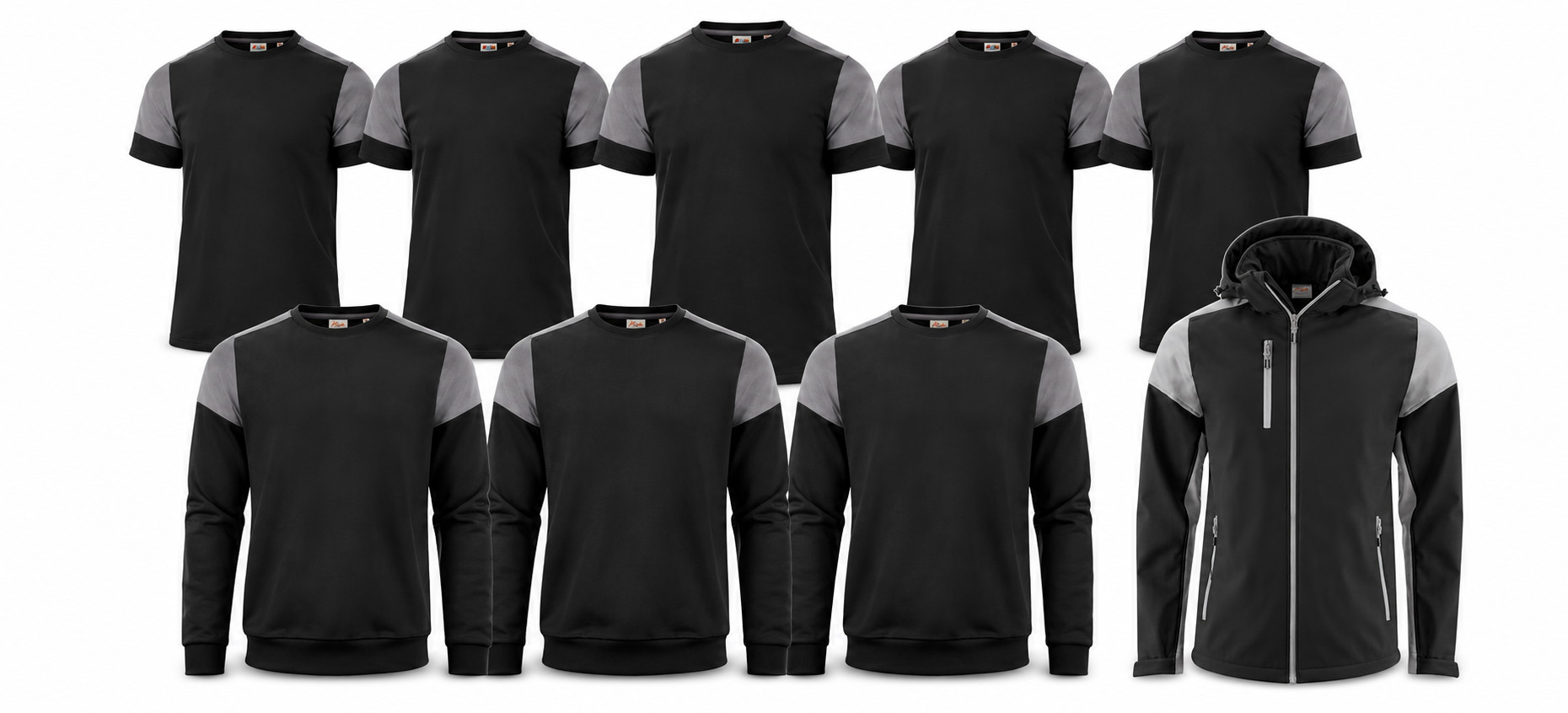 Uniform bundle with T-shirts, sweatshirts and softshell jacket